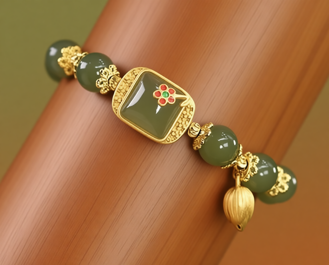 JADE PROS - Square Jade, & Gold Bracelet JP2025-201-05